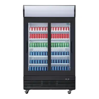 Polar GM814-A G-Series Upright Display Cooler with Light Box Double Sliding Door - Black - GM814-A