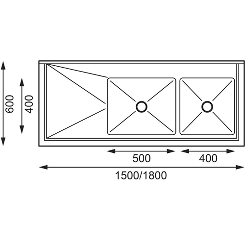Vogue Double Bowl Sink L/H Drainer (90mm Drain) 1500mm - HC905