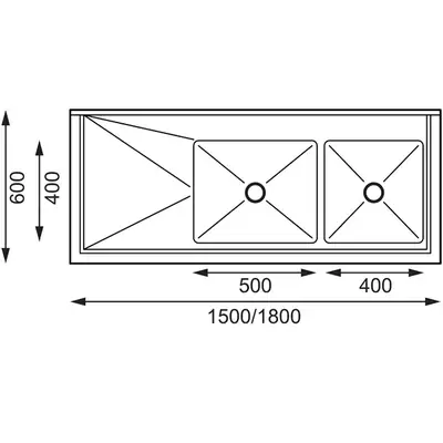 Vogue Double Bowl Sink L/H Drainer (90mm Drain) 1500mm - HC905