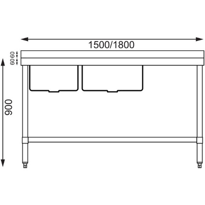 Vogue Double Bowl Sink R/H Drainer (90mm Drain) 1800mm  - HC907
