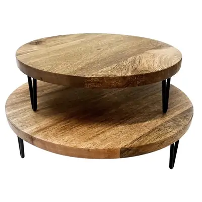Olympia Round Display Stand Mango Wood with Metal Legs - 250x80mm - HY753