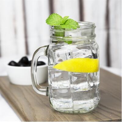 Handled Mason Jar Glasses 450ml (Pack of 12) - CE678