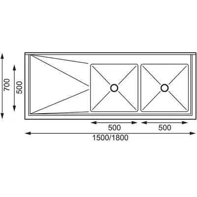 Vogue Double Bowl Sink L/H Drainer (90mm Drain) 1800x700mm - HC920