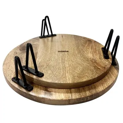 Olympia Round Display Stand Mango Wood with Metal Legs - 250x80mm - HY753