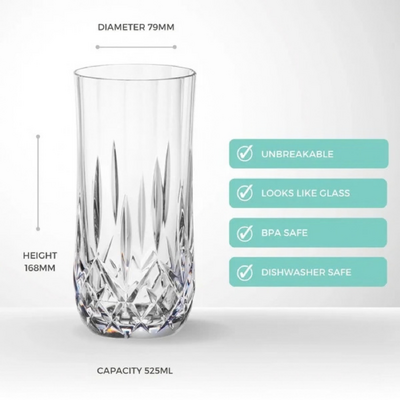 D-Still Cut Crystal Polycarbonate Highball 525ml (Box of 4) - DSS157