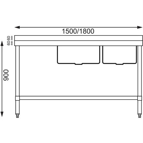 Vogue Double Bowl Sink L/H Drainer (90mm Drain) 1500mm - HC905