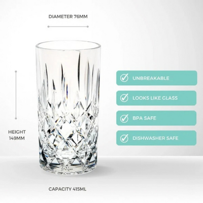 D-Still Diamond Cut Polycarbonate Highball 415ml (Box of 4) - DS2020-138
