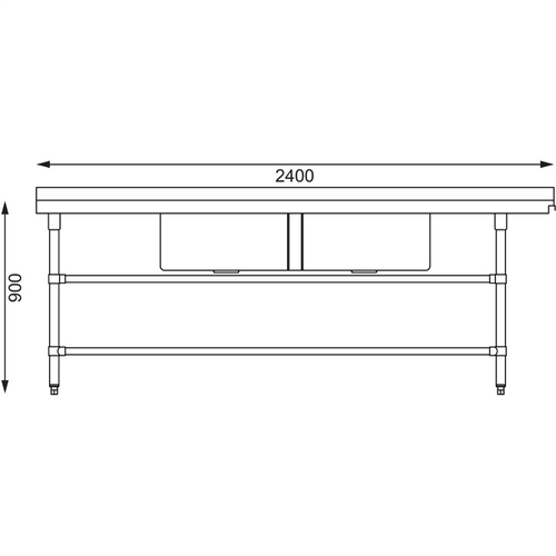 Vogue Dishwasher Inlet Table with Double Bowl Sink 90mm outlet 2400x700x960mm L/H - DE475
