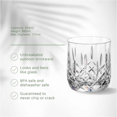 D-Still Cut Crystal Polycarbonate Rocks 255ml (Box of 4) - DSS154