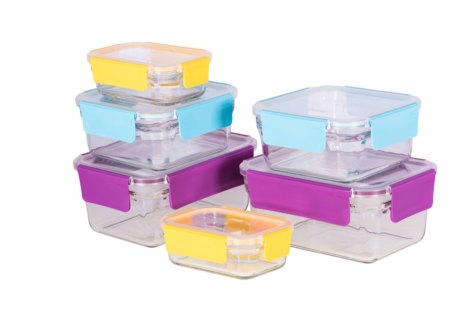 Glasslock Premium Oven Safe Container with Coloured Snap Lids 6Piece Set