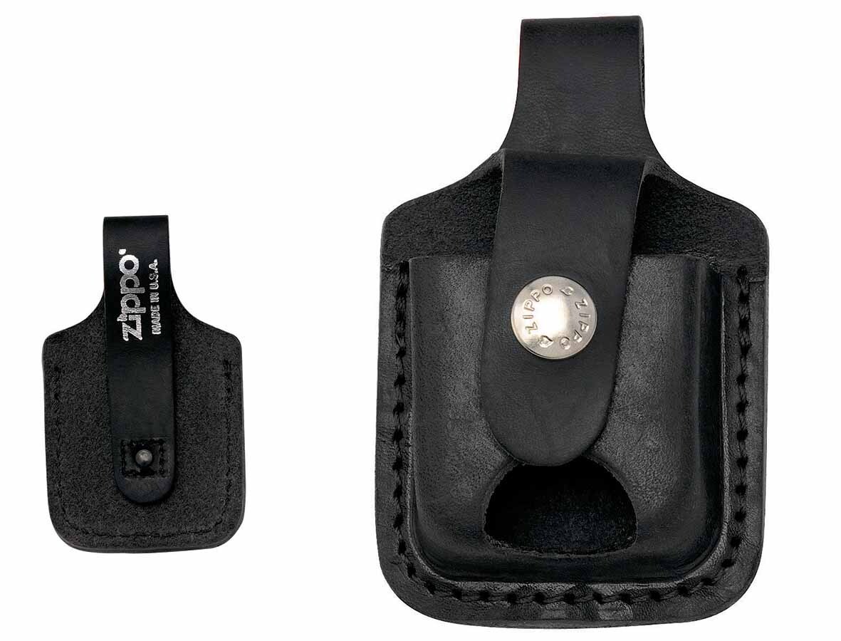 Zippo Black Plain Leather Lighter Pouch with Loop and Thumb Notch