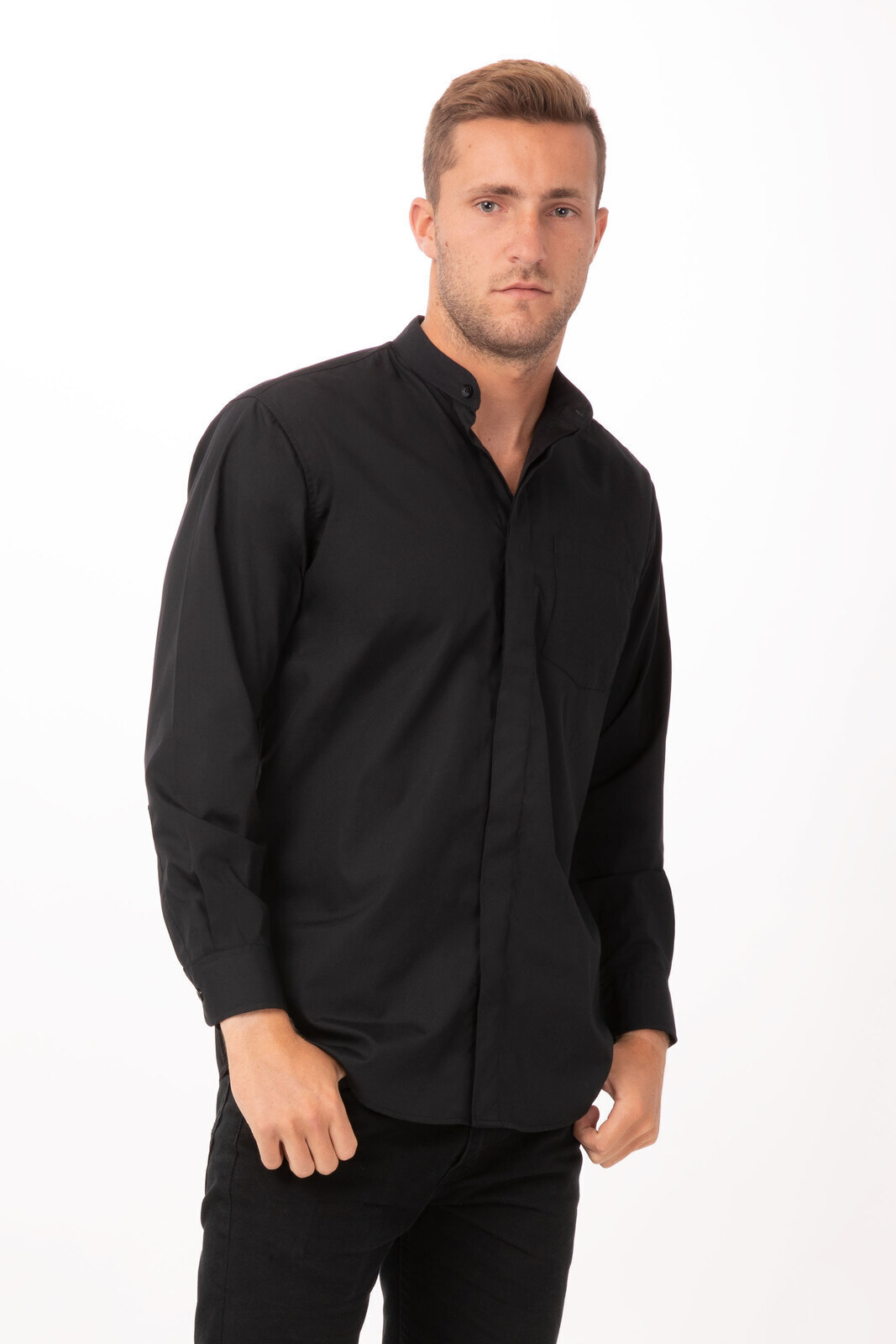 Chef Works Mens Black Banded Collar Shirt B100BLK