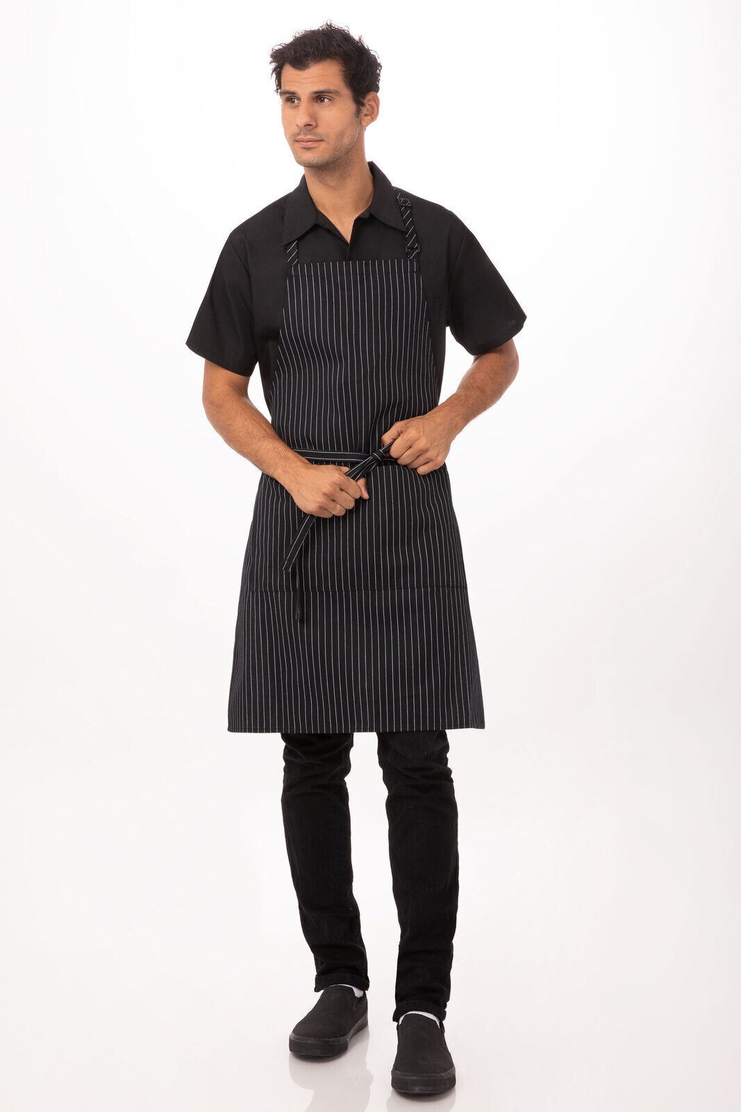 Chef Works Black/White Pinstripe Bib Apron CSAABWP