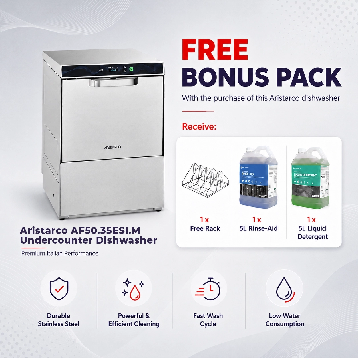 Aristarco AF50.35ESI.M Undercounter Dishwasher