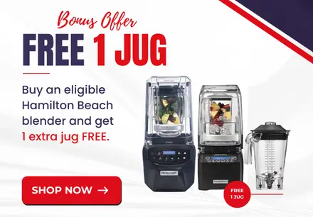 Hamilton Beach Commercial blender promotion with a free additional jug on eligible Eclipse and Summit Edge blenders