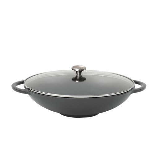 Chasseur Wok With Glass Lid Caviar 370mm/4.5 Litre - 19159
