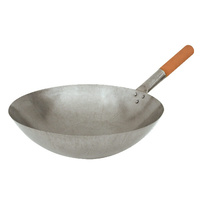 Iron Wok Wood Handle, Round Bottom 380mm  - 20565