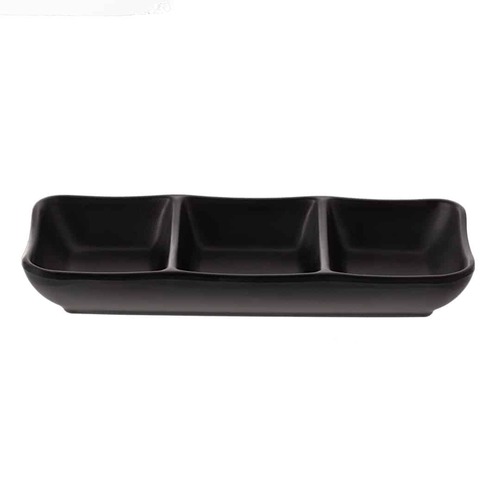 Coucou Melamine Sauce Dish 3 Compartment 19 x 8cm - Matte Black - 32SD19BK