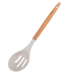 Appetito Silicone Slotted Spoon w/ Beechwood Handle - Stone - 3323ST