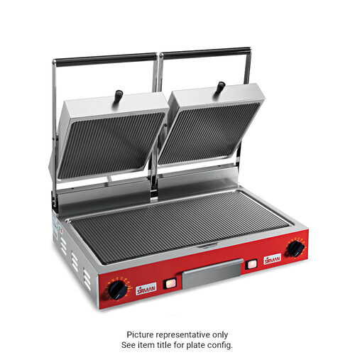 Sirman PD VC LR-LR Ceran® Ceramic Resistant Glass Double Panini Grill (Ribbed Top / Smooth Bottom) - 34C3664002SI