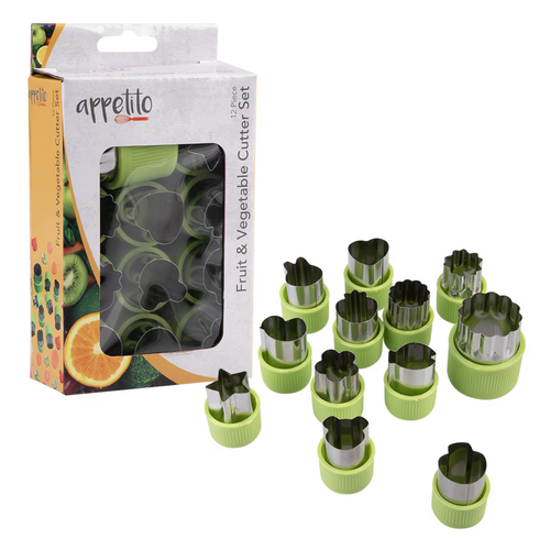 Appetito Fruit & Vegetable Cutters Assorted Shapes Green - Set of 12 - 3624G