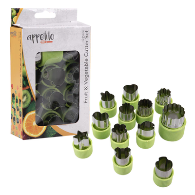 Appetito Fruit & Vegetable Cutters Assorted Shapes Green - Set of 12 - 3624G