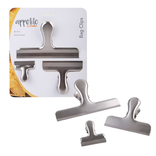 Appetito Stainless Steel Bag Clips Set 3 (Asst. Sizes) - 3639-3