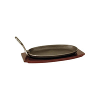 Cast Iron Cookware Steak Sizzler 240x140mm Black with Wood Base - 41030
