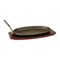 Cast Iron Cookware Steak Sizzler 290x180mm Black with Wood Base - 41031