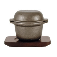Cast Iron Cookware Garlic Prawn Pot 115x90mm Cast Iron Pot Rectangular Wood Base - 41041