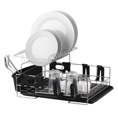D.Line Stainless Steel 2-Tier Dish Rack w/ Draining Board - Black - 4578