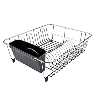 D.Line Large Dish Drainer Chrome w/ Caddy 44.5 x 35.5 x 14cm - Black - 4581BK