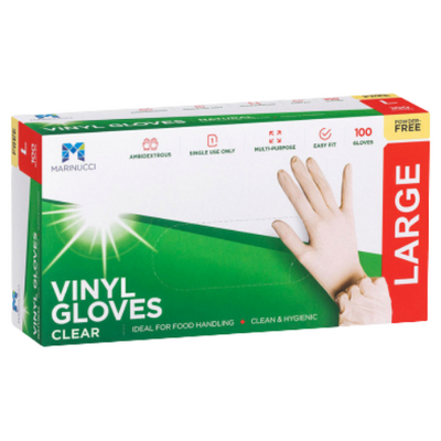 Vinyl Glove Clear P/F Large (Box of 100) - 48-MVGLPF