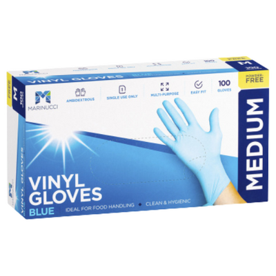 Vinyl Glove Clear P/F Medium Blue (Box of 100) - 48-MVGMPFB