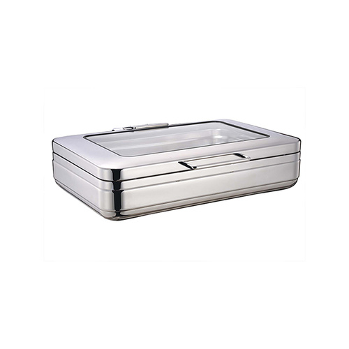 Chef Inox Induction Chafer - 18/8, Rectangular, 1/1 Size with Glass Lid - 54901