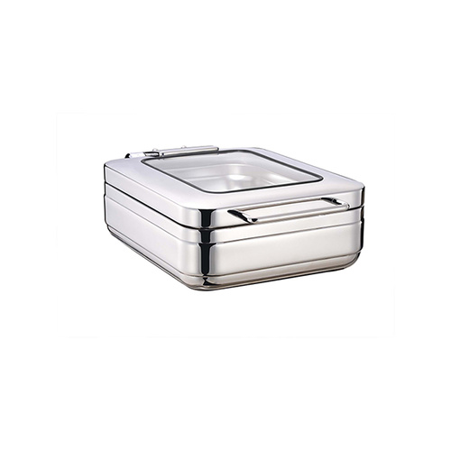 Chef Inox Induction Chafer - 18/8, Rectangular, 1/2 Size with Glass Lid - 54902