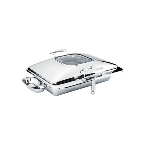 Chef Inox Deluxe Chafer - Stainless Steel, Rectangular, 1/1 Size with Glass Lid - 54910