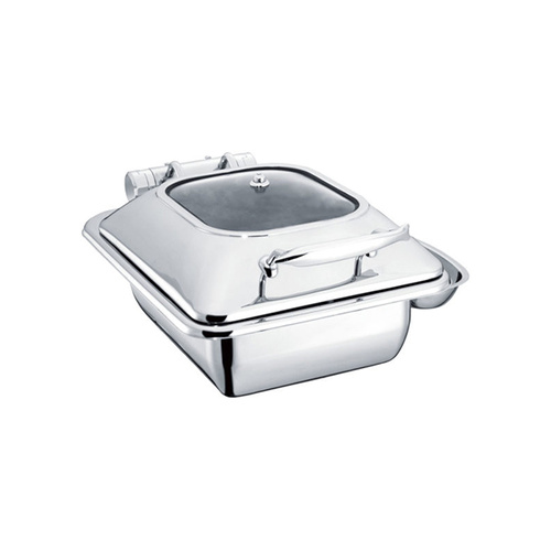 Chef Inox Deluxe Chafer - Stainless Steel, Rectangular, 1/2 Size with Glass Lid - 54912