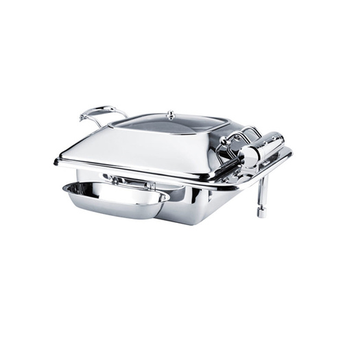 Chef Inox Deluxe Chafer - Stainless Steel, Rectangular, 2/3 Size with Glass Lid - 54913