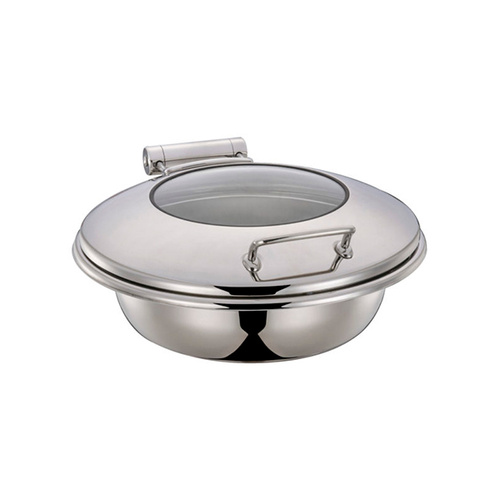 Chef Inox Ultra Chafer - 18/8, Round, Large with Glass Lid - 54926