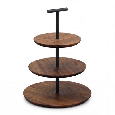 Chef Inox Serve Walnut Wood 3-Tier Round Stand 325x325x480mm - 55666