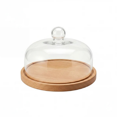 Chef Inox Serve Beechwood Cake Plate with Cloche 290x200mm - 55730