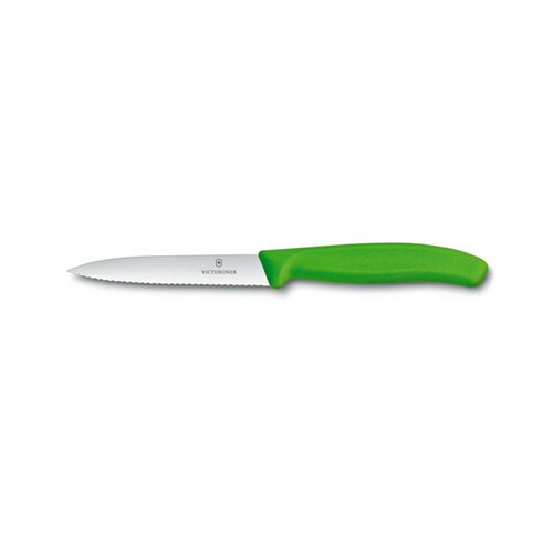Victorinox Paring Knife Wavy Edge 100mm - Green Polypropylene - 6.7736.L4