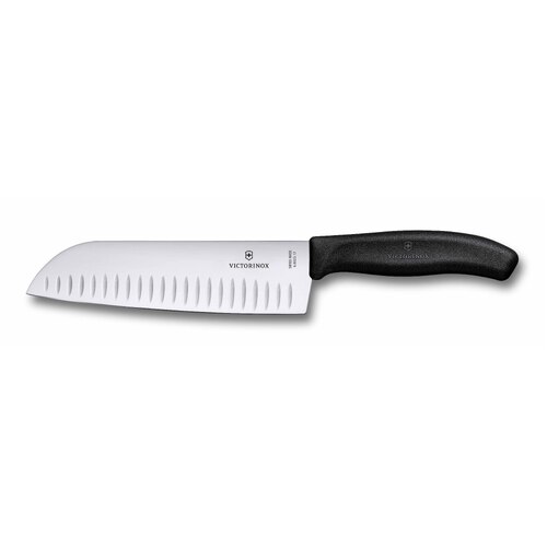Victorinox Santoku Knife Fluted Edge Wide Blade 170mm - Black - 6.8523.17B