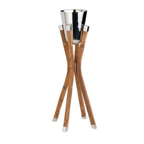 Chef Inox Wine Bucket - 1 Bottle 18/10 and Wooden Stand Set - 70367