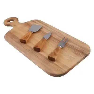 Alfresco Lane 4 Piece Oblong Acacia Wood Cheese Paddle With Knives 430x200mm - 7188-0