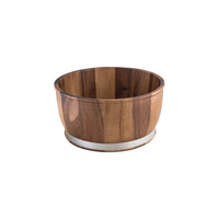 Moda Brooklyn Display Bowl 310 x 155mm Acacia Wood, - Stainless Steel Band - 76704
