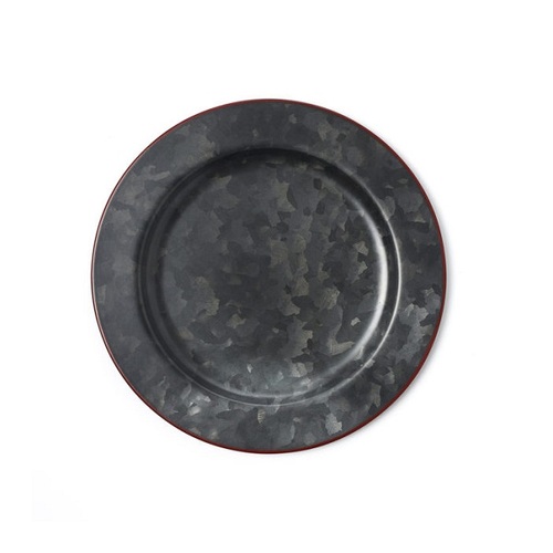 Chef Inox Coney Island - Galvanised Black Round Plate Wide Rim Red 230mm - 78760