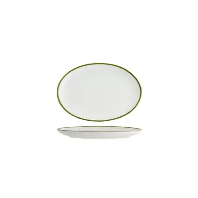 Tablekraft Core Olive Green Rim Oval Coupe Plate 230 x 165mm (Box of 6) - 91020-OG