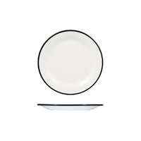 Ryner Melamine Evoke Round Plate - Wide Rim White With Black Rim 220mm - Box of 12 - 91675-BK